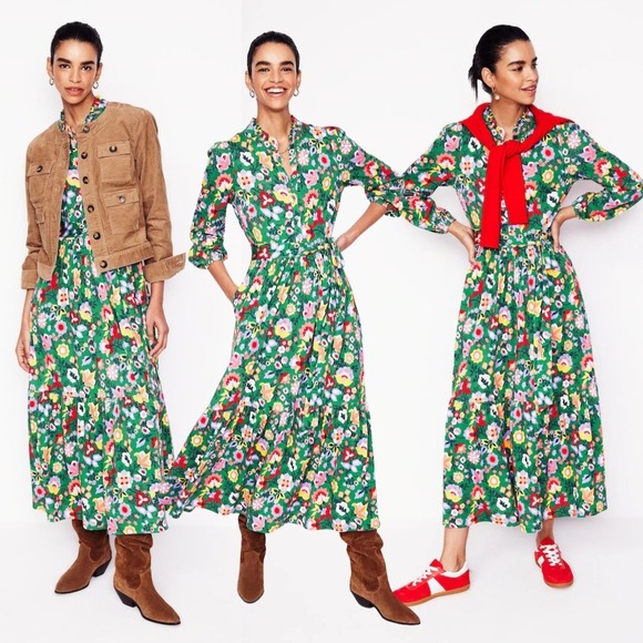 Boden Dresses & Skirts - Boden Willow Floral Tiered Dress 6 Long Forest Grass Flourishing Vine
